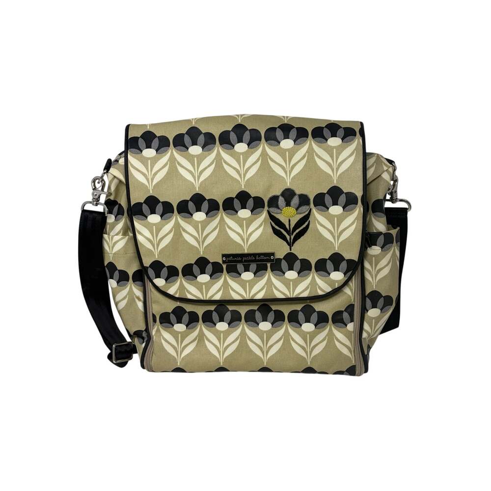 Petunia Pickle Bottom Boxy Backpack diaper bag floral coated canvas tan cream